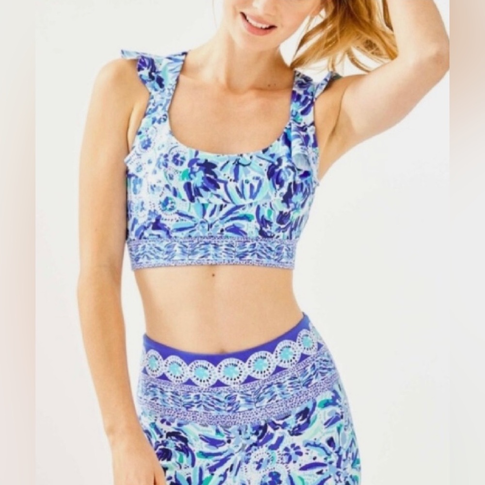 Lilly Pulitzer Anqelique Sports Bra Top in Iris Blue High Maintenance